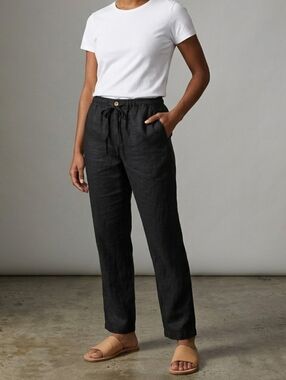 NWT Tasso Elba Drawstring Linen Straight Leg Pants Women's Black XXL Resortwear